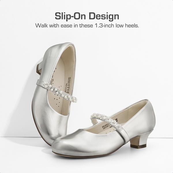 Girls' Rhinestone Mary Jane Low Heels - SILVER - 2
